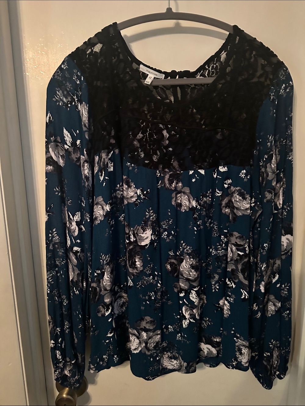 Maurices Floral & Lace Long-Sleeve Top - Teal Size XXL NWOT